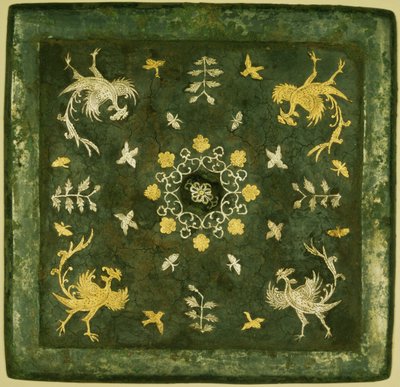 Mirror, Bronze with Lacquered Back, Decorated in Gold and Silver with Scroll Work, Tang Dynasty by Unknown